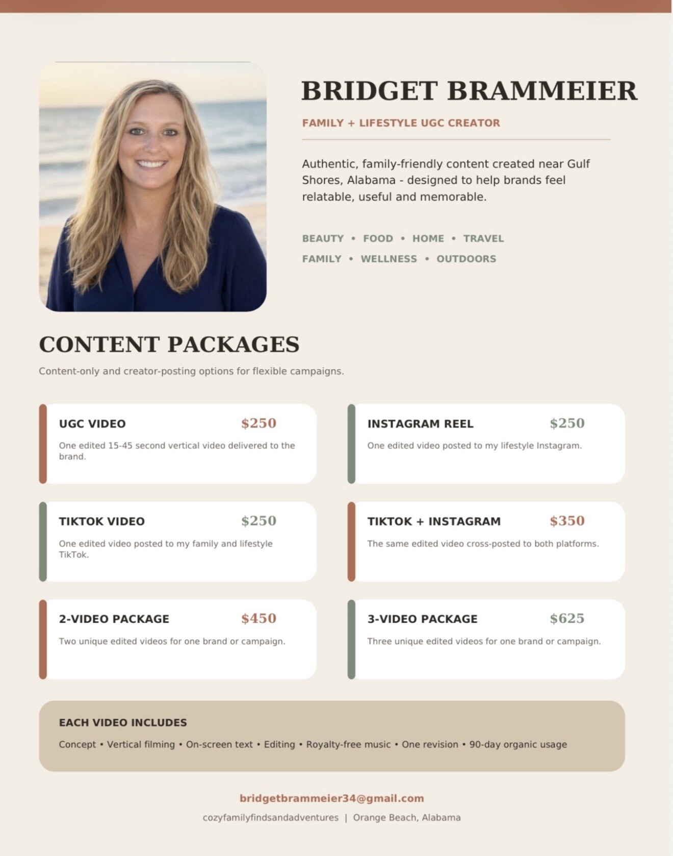 Bridget Brammeier content packages and rates